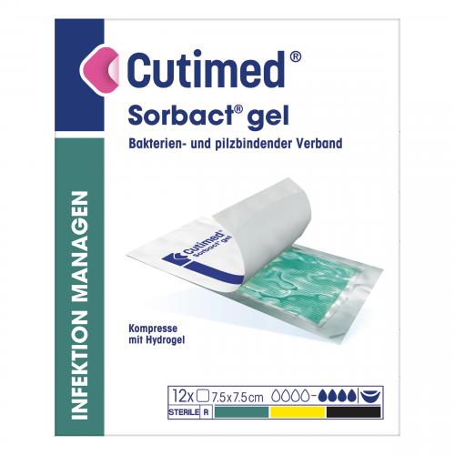 CUTIMED Sorbact Gel Kompressen 7,5x7,5 cm 12 Stk.