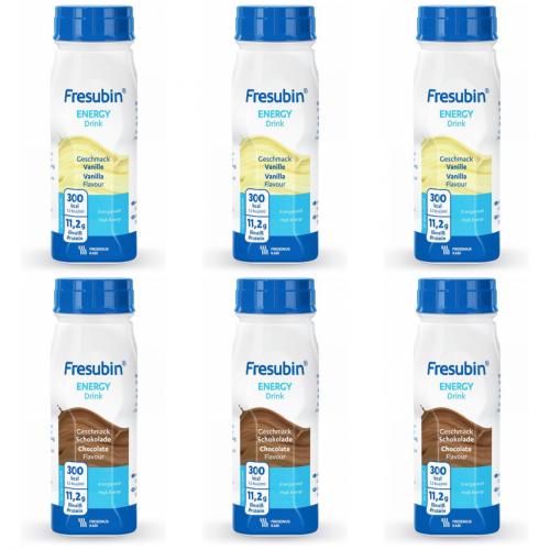 2 Sorten Fresubin Energy Drink Mischkarton 3x4x200ml Schoko & 3x4x200ml Vanille